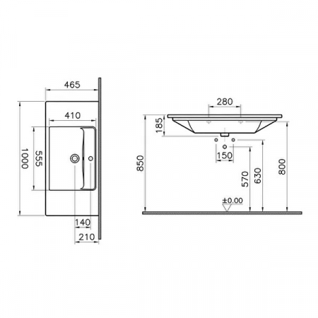 Lavoar / chiuveta baie tip vanity, cu orificiu baterie, orificiu preaplin 100cm | 7057B003-0001 [1]