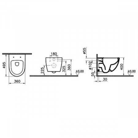 Vas WC compact suspendat rimless negru, 50cm | 7747B070-0075 [1]