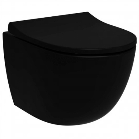 Vase de toaleta - Vas WC compact suspendat rimless negru mat, 50cm | 7747B083-0075