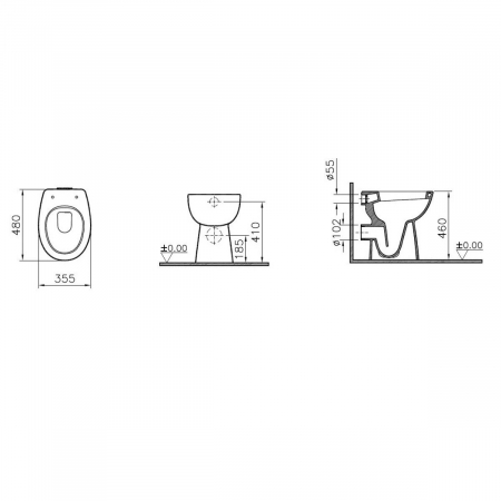 Vas WC pentru persoane cu nevoi speciale / handicap stativ spatele deschis, 48cm, inalt | 5814B003-0087 [1]