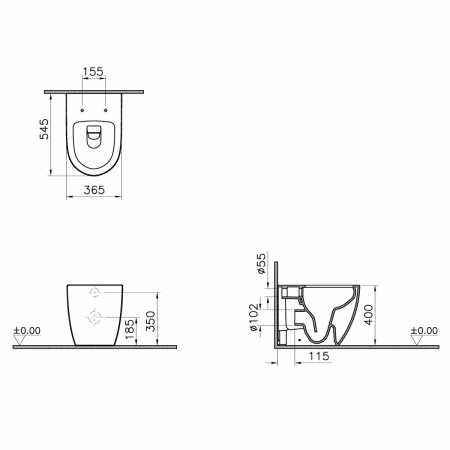 Vas WC rimless stativ lipit de perete 54cm, evacuare orizontala, negru mat | 7985B083-0075 [1]