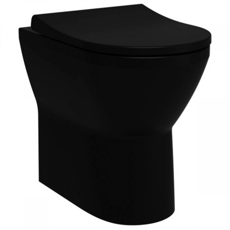 Vase de toaleta - Vas WC rimless stativ lipit de perete 54cm, inalt, cu iesire universala, fixare dubla la podea, negru mat | 7099B083-0087