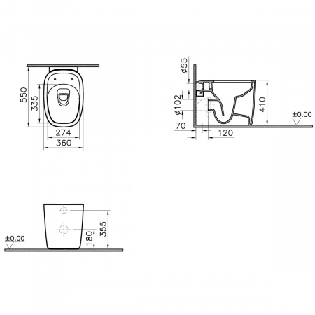Vas WC rimless stativ lipit de perete, 55cm, cu iesire universala | 7815B420-0075 [1]