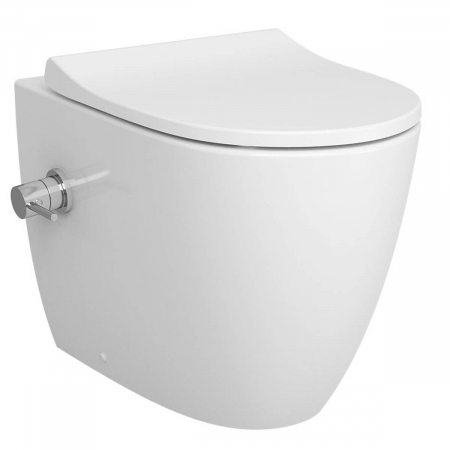 Vas WC rimless stativ lipit de perete, cu functie bideu, cu robinet incastrat cu cartuş apa calda si rece pe stanga 54cm | 7985B003-7201