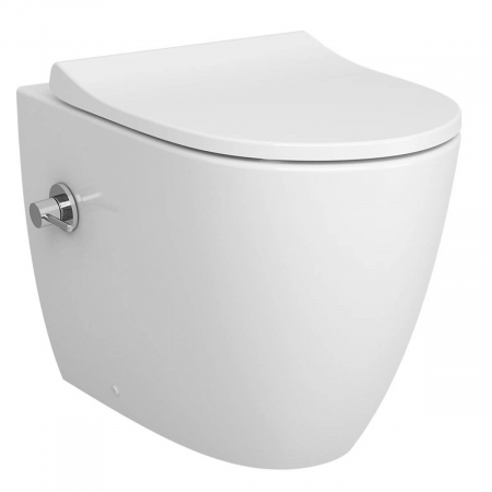 Vas WC rimless stativ lipit de perete, cu functie bideu, cu robinet incastrat cu cartuş standard pe stanga 54cm, alb | 7985B003-7200