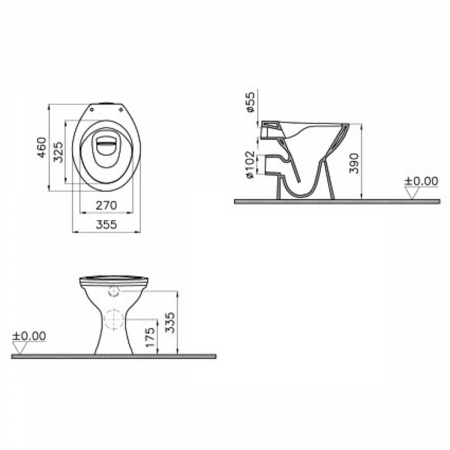 Vase de toaleta - Vas WC rimless stativ spatele deschis, 46cm evacuare orizontala | 7858L003-1030