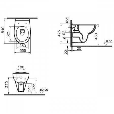 Vas WC rimless suspendat pentru persoane cu nevoi speciale / handicap, 54cm | 7712B003-0075 [1]