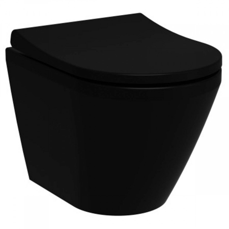 Vase de toaleta - Vas WC suspendat rimless fixare ascunsa, 49, 5cm, compact, negru mat | 7040B083-0075