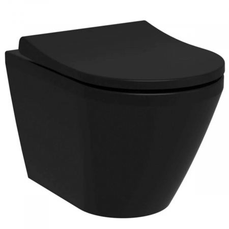 Vase de toaleta - Vas WC suspendat rimless fixare ascunsa 52cm negru mat | 7041B083-0075