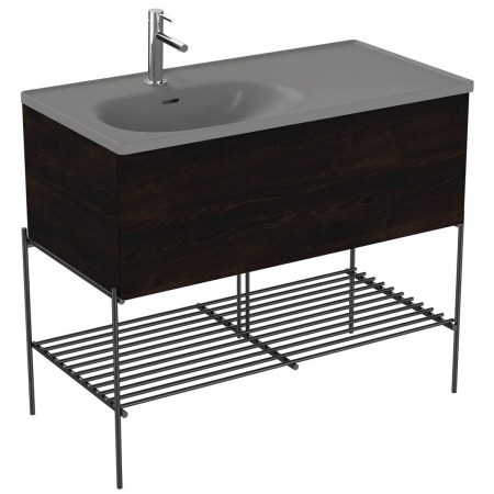 Mobilier de baie - Unitate de baza lavoar baie 100cm, cu asymmetric grey lavoar / chiuveta baie cu metal leg, elm | 66525