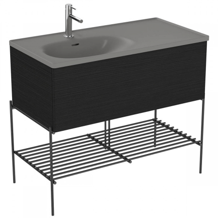 Mobilier de baie - Unitate de baza lavoar baie 100cm, cu asymmetric grey lavoar / chiuveta baie cu metal leg, patterned negru oak | 66524