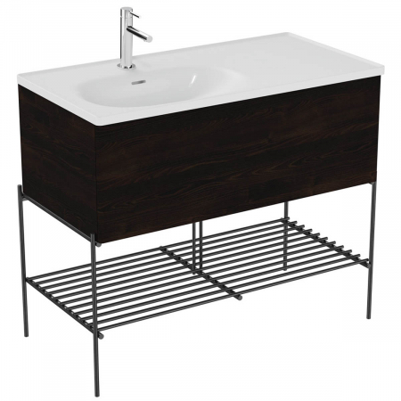 Mobilier de baie - Unitate de baza lavoar baie 100cm, cu asymmetric lavoar / chiuveta baie cu metal leg, elm | 66523