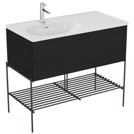 Mobilier de baie - Unitate de baza lavoar baie 100cm, cu asymmetric lavoar / chiuveta baie cu metal leg, patterned negru oak | 66522