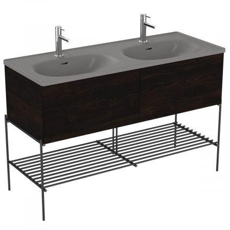 Unitati lavoar - Unitate de baza lavoar baie 130cm, cu double grey lavoar / chiuveta baie cu metal leg, elm | 66529