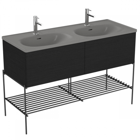 Unitati lavoar - Unitate de baza lavoar baie 130cm, cu double grey lavoar / chiuveta baie cu metal leg, patterned negru oak | 66528