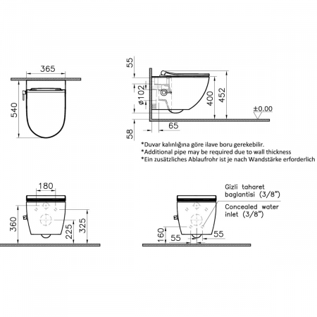 WC suspendat rimless, cu vana termostatica integrata pentru bidet 54cm, alb | 7748B003-7211 [1]
