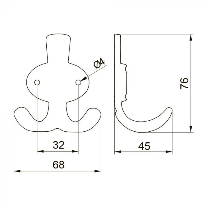 Agatatoare cuier CORUNA M 76x68 mm, 2 agatatori, maro antichizat [2]