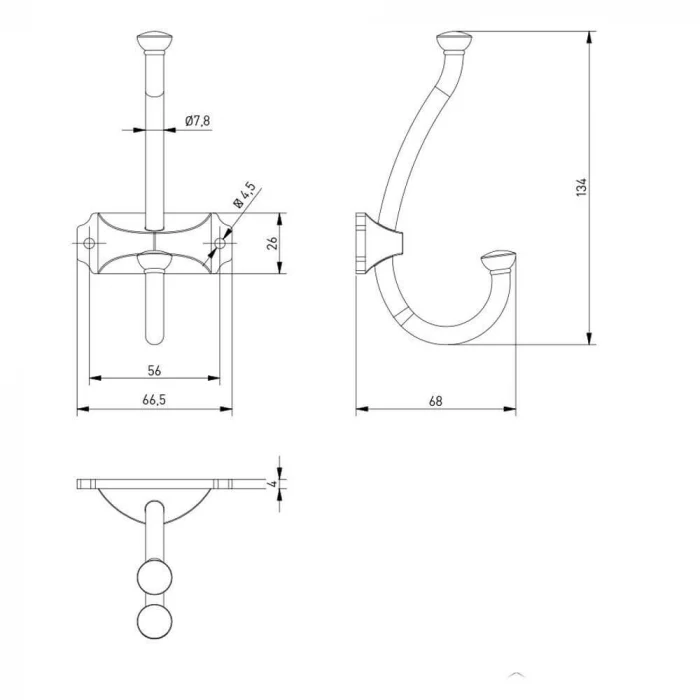 Agatatoare cuier CRAFT 134x66 mm, 2 agatatori, argintiu antichizat [2]