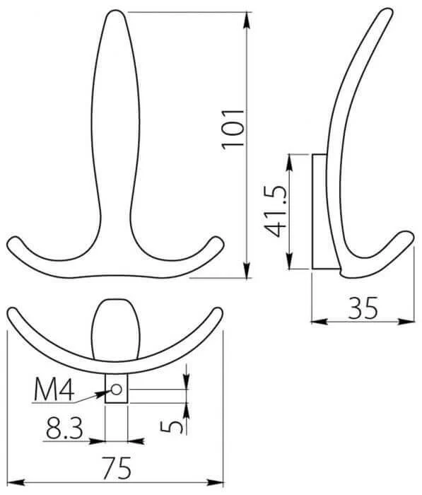 Agatatoare cuier E18 101x75 mm, 3 agatatori, aluminiu [2]
