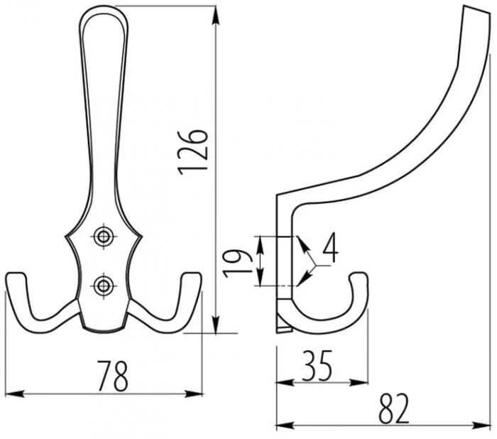 Agatatoare cuier K24 A0, 78x126 mm, 3 agatatori, aluminiu [2]