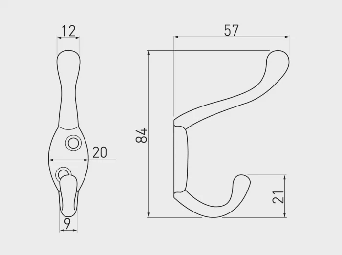 Agatatoare cuier MALAGA B0 20x84 mm, 2 agatatori, negru mat [2]