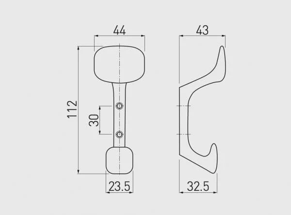 Agatatoare cuier Toledo 44x112 mm, 2 agatatori, aluminiu [2]