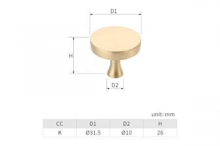 Buton mobila DUNE 32x26 mm, brushed gold [3]
