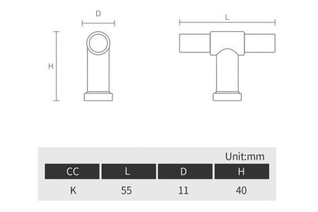 Buton mobila T-Bar 55x40 mm, negru mat [3]