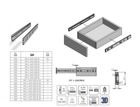 Glisiera bile 500 mm Versalite Plus+, soft-close, extragere totala, 40 kg, negru mat [6]
