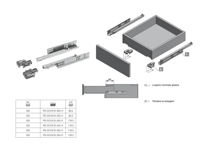 Glisiera Modern Slide 300 mm, soft-close, extractie partiala, pal 18 mm, 25 kg [2]