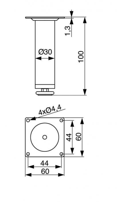 Picior mobila ajustabil GS23 H100 mm, negru ma [2]