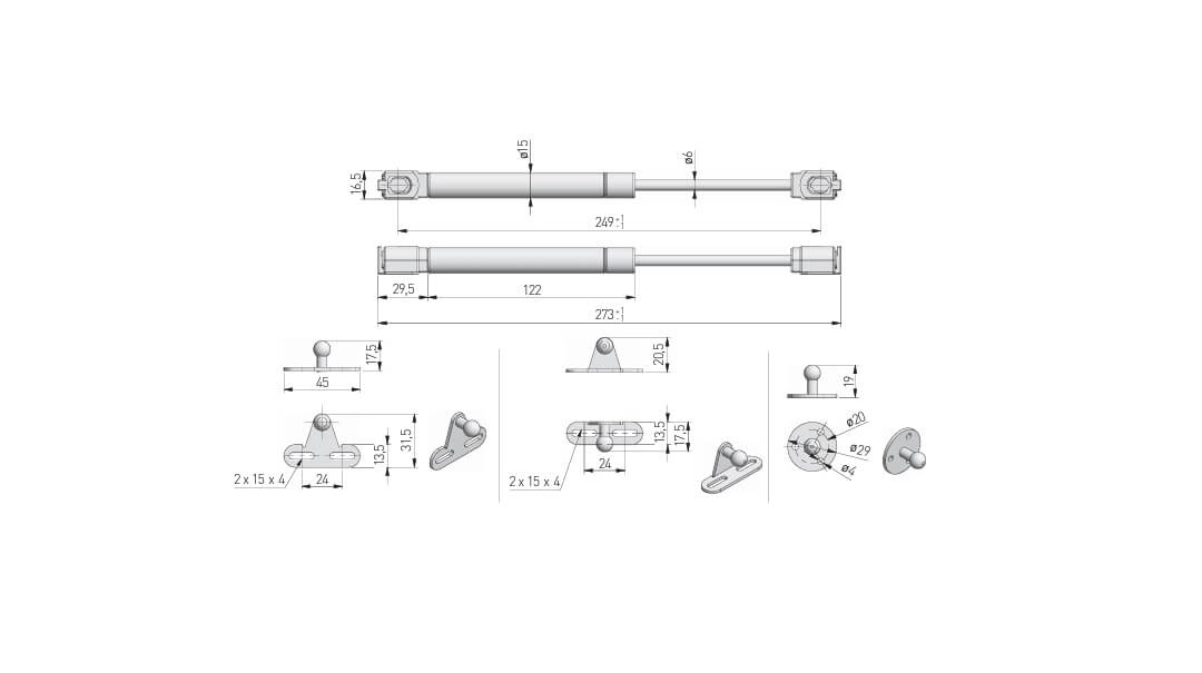 Piston (telescop) gaz ridicare usi mobilier, 120N, gri [4]