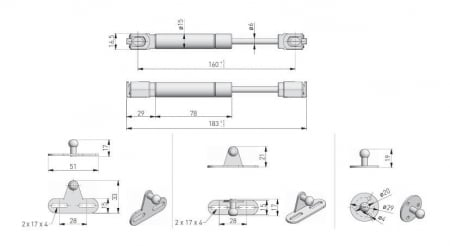 Piston (telescop) gaz ridicare usi mobilier, brat scurt, 80N [2]