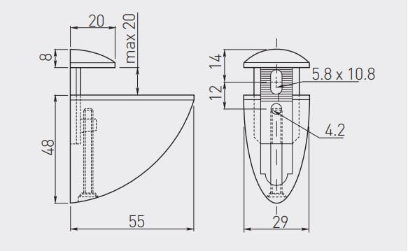Suport polita (raft) sticla PELIKAN 55x29 mm, aluminiu [2]