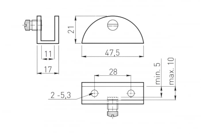 Suport raft/ polita sticla HS2, 5-10 mm, crom [2]