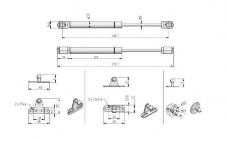 Piston (telescop) gaz pentru coborare, 60N, gri [2]