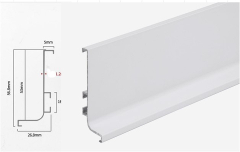 Suporți tacâmuri - Profil din aluminiu tip GOLA orizontal „J”, H 60 mm., lungime 4,2 m finisaj alb lucios