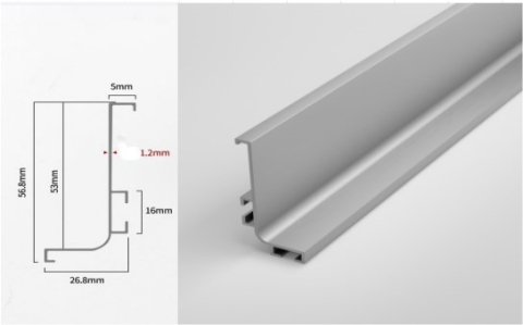 Suporți tacâmuri - Profil din aluminiu tip GOLA orizontal „J”, H 60 mm., lungime 4,2 m  finisaj aluminiu