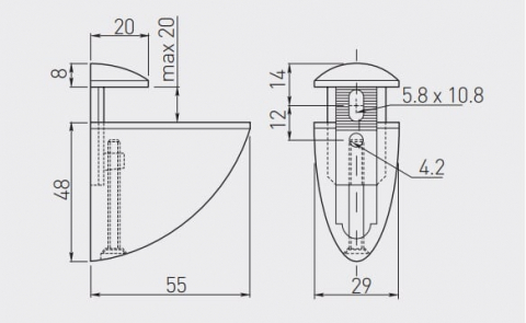 Suport polita (raft) sticla PELIKAN 55x29 mm, aluminiu [1]