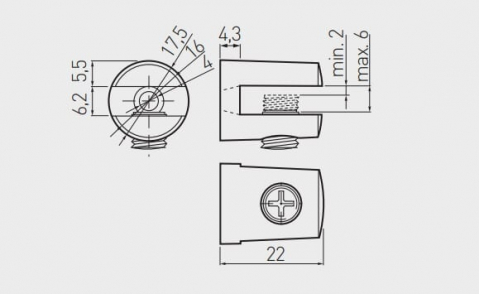 Suport raft (polita) sticla K135, 2-6 mm, cromat [1]