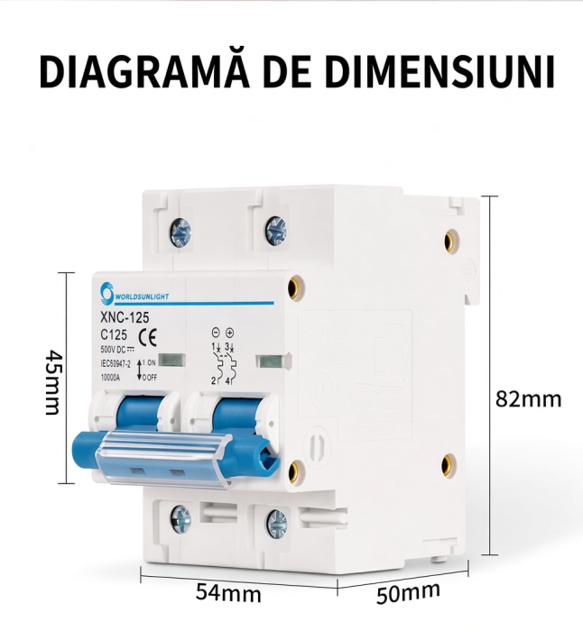 XNC-125PV | Întrerupător DC MCB Fotovoltaic 2P | 500V DC | 80A-125A | 10kA | Șină DIN [4]