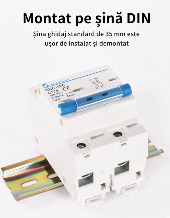 XNC-125PV | Întrerupător DC MCB Fotovoltaic 2P | 500V DC | 80A-125A | 10kA | Șină DIN [5]