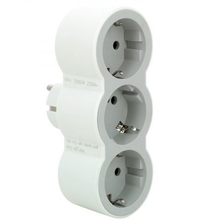 Prize, întrerupătoare, detectoare de mișcare și accesorii - Adaptor 3 prize Legrand Helium 050656, 16A, contact de protectie, alb cu gri