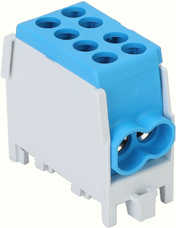 Busbar Șine Conexiuni - BLOC DISTRIBUITOR MONOFAZAT ALBASTRU 100A in:1x25 /out:1x25/2x16 mm2