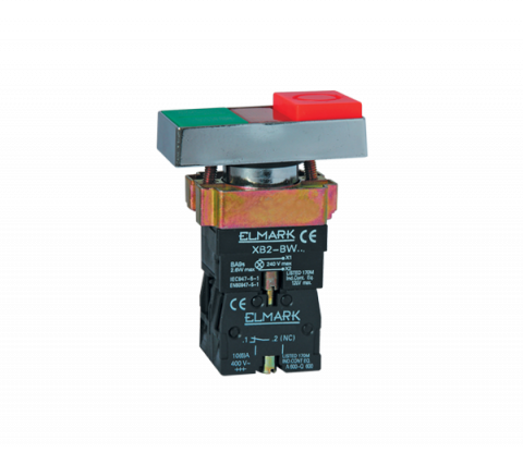 Relee, butoane, lămpi, teleruptoare - Buton Dublu 1NO+1NC Roșu și Verde + LED, ELM-401845, Elmark