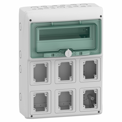 Cofrete de plastic și accesorii - Cofret Kaedra pentru prize electrice, 340 X 460 Mm, 13 Module, 6 deschideri, SCH-13181, Schneider Electric - Schneider