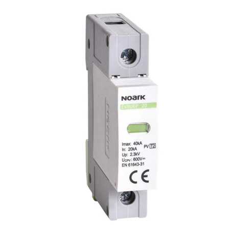 Componente Electrice - Descărcător la supratensiune SPD 1P, 2, 500V DC, cu contact de semnalizare, Noark 113231, pentru sisteme fotovoltaice