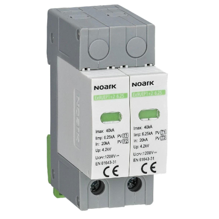 Componente Electrice - Descărcător la supratensiune SPD 2P, 1+2, 1200V DC, fără contact de semnalizare, Noark 111753, pentru sisteme fotovoltaice