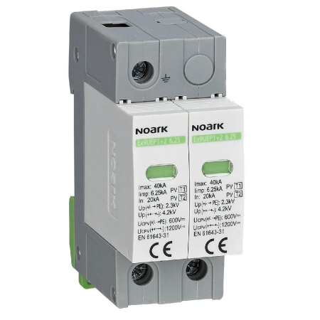 Componente Electrice - Descărcător la supratensiune SPD 2P, 1+2, 750V DC, fără contact de semnalizare, Noark 111749, pentru sisteme fotovoltaice