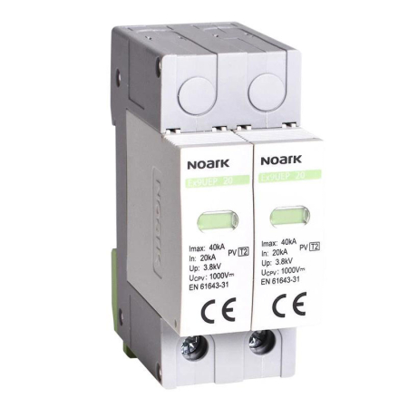 Componente Electrice - Descărcător la supratensiune SPD 2P, 2, 1200V DC, cu contact de semnalizare, Noark 112893, pentru sisteme fotovoltaice